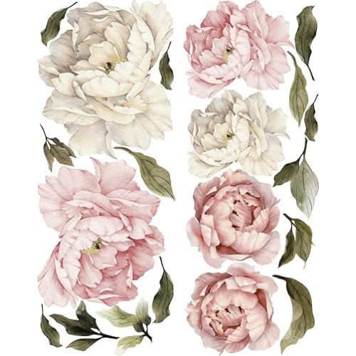Murwall Floral Peonies Wall Decal, Peony Bouquet Flowers Removable Peel and Stick Wall Sticker