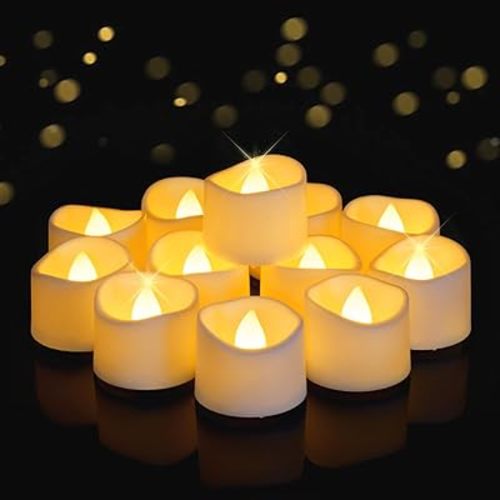 Raycare White Battery Operated Tea Lights, 200+Hour Electric Flickering Flameless Candles, Realistic Votive LED Tea Lights for Wedding Party Table Thanksgiving Christmas Decorations, 24 Pack