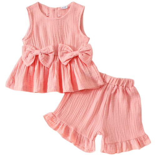 Splozh Infant Outfits for Girls Newborn Baby Girl Clothes Summer Outfits Infant Ruffle Sleeveless Cute Bow Tank Tops Pink,6-12 Months