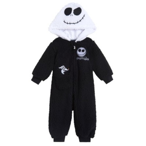 Disney Nightmare Before Christmas Jack Skellington Newborn Baby Boys Cozy Faux Sherling Zip Up Cosplay Coverall Black 3-6 Months