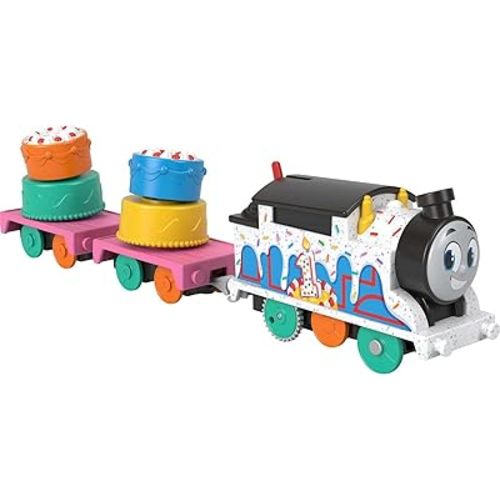 ​Thomas & Friends Motorized Toy Train, Wobbly Cake Thomas Engine with Cargo Cars & Pieces for Pretend Play Preschool Kids Ages 3+ Years