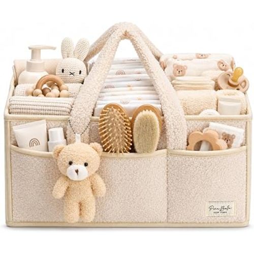 PeraBella Baby Diaper Caddy Organizer with Handle, Boy & Girl Shower Gift Basket, Portable Diaper Storage Basket Bin for Wipes, Newborn Baby Essentials Registry Search Must Haves, Car Caddy Organizer
