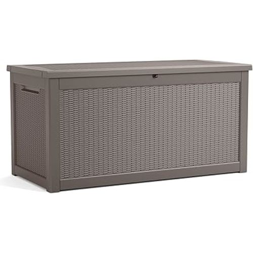 320 Gallon Lockable Resin Deck Box, Waterproof & UV-Resistant Outdoor Storage Box for Outdoor Cushion Storage, Garden Tools & Pool Accessories Storage, Gray