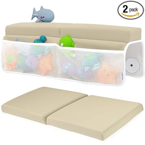 Comfortable Baby Bath Kneeler and Elbow Rest Pad Set – Thick Memory Foam Bath Kneeling Pad with Elbow Support – Baby Bathtub Cushion with Toy Organizer for Bathing Infant or Toddler - Beige