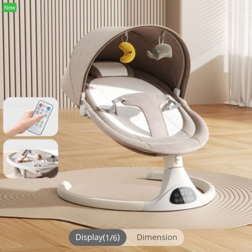 Cocoa Rocking Metal Cradle with Stand, Machine Washable, Safety Strap, and Ceiling, Cradle & Dinner Plate & Remote, Light Coffee