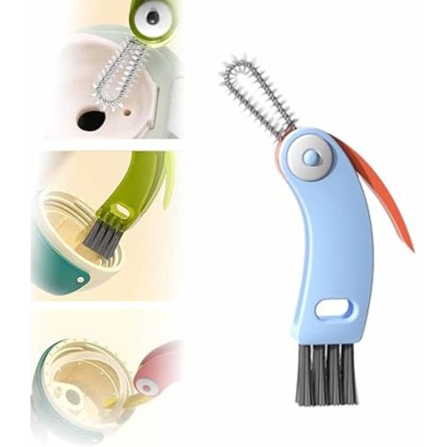 4 in 1 Cup Lid Cleaning Brush Set for Baby Bottle Gap, Tight Spaces - Multifunctional Portable Cleaner for Crevices (Blue)
