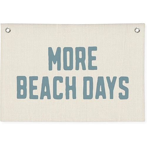 Beach Theme Wall Decor for Boys Room | Coastal Kids Playroom Nursery Hanging Sign | More Beach Days Linen Canvas Banner | Rustic Nautical Surf 20x30 Inch
