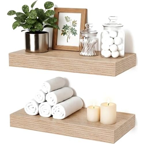 Floating Shelves for Wall Oak Wood, 12 Inch, Set of 2
