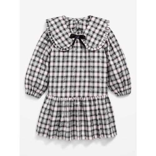 Long-Sleeve Plaid Collared Dress for Toddler Girls
