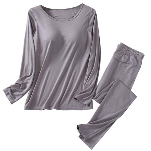 Viadha Sleepwear for Women Women Solid Color Round Neck Padded Pajamas with Cups Long Sleeves and Trousers Two Piece Home Pajamas Sets