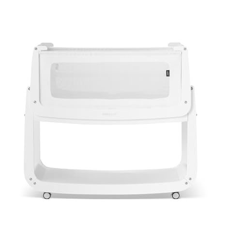 Snuz SnuzPod 5 Bedside Bassinet with Mattress, White | 3-in-1 bedside bassinet with included mattress, zip-down side, gentle rocking base, lift-off basket and integrated wheels.