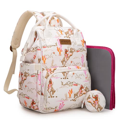 Montana West Wrangler Diaper Bag Backpacks Western Backpack Purses Multi-function Baby Bags for Mom with Waterproof Changing Pad & Pacifier Case
