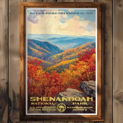Shenandoah National Park Poster, Virginia Travel Print, Home Decor, Wall Art Painting, Hiking Gift