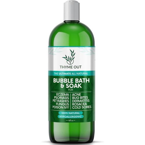 All Natural, Organic Plant Based Bubble Bath - Hypoallergenic Skin-Soothing Thyme Eczema Bath Soak with Colloidal Oatmeal - Sensitive Skin Bubble Bath for Kids & Adults - 16oz