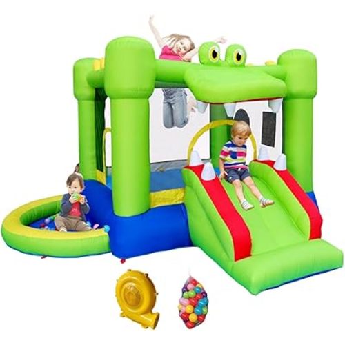 Inflatable Bounce House with Slide, Jumping Castle with Blower and Ball Pit House, Two Dart Target Game