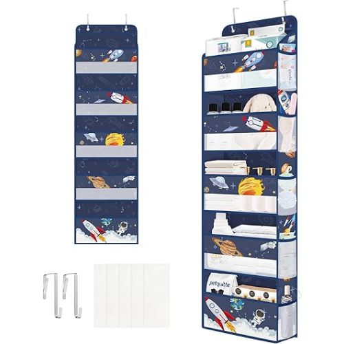Clastyle Blue Space Over The Door Organizer Storage Planet Rocket 5 Shelves Closet Nursery Hanging Shelves Clothes Diaper Stuffed Animal Toy Storage for Newborn Baby Essential