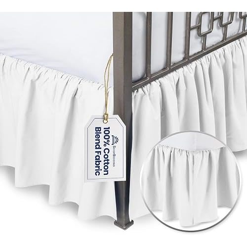 White Bed Skirt Twin XL Size 18 inch Drop - with Split Corners - Cotton Blend Ruffled Bed Skirt, Dust Ruffle with Platform, White Twin XL Bedskirt, Machine Washable