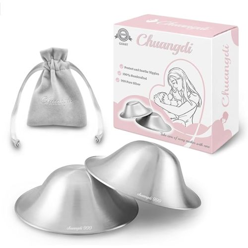 Chuangdi 999 Fine Silver Nursing Cups for Breastfeeding,Nickel-Free 999 fine Silver Cups for Between-Feed Protection; Reusable Pair with Storage case,Medium | Nickel-free 999 fine silver cups for between-feed protection; reusable pair with storage case.