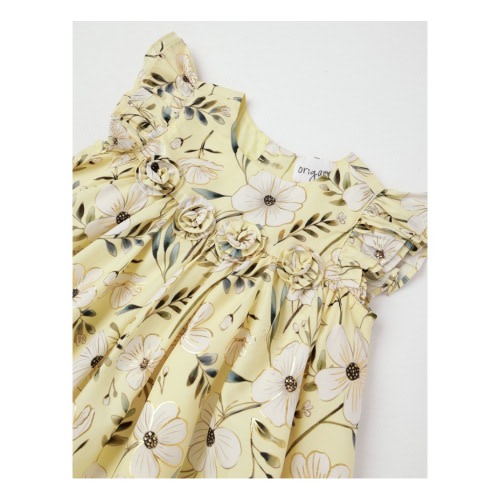 Elle Newborn Floral Dress with Flutter Sleeves in Yellow