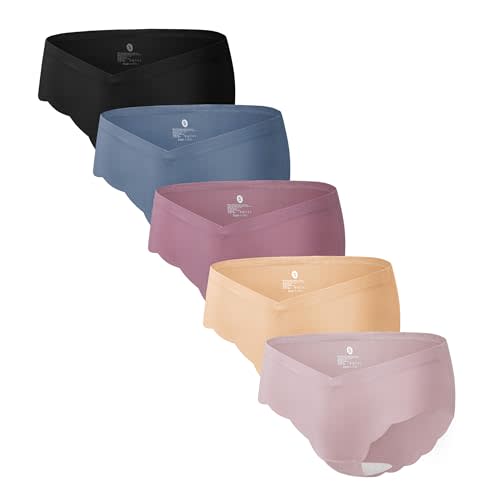 Angelhood 5 Pack Seamless Maternity Underwear, Pregnancy Postpartum Panties | Pregnancy Underwear for Women Under the Bump , Wave Edge Design, No Show Comfort Postpartum Bikini, Soft Stretch Fabric