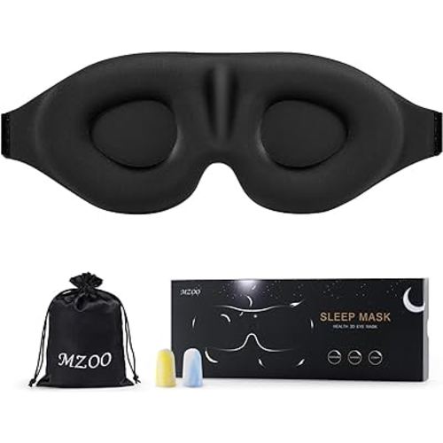 MZOO Luxury Sleep Eye Mask for Side Sleeper Men Women, Zero Eye Pressure 3D Sleeping Mask, Light Blocking Patented Design Night Blindfold, Soft Eye Shade Cover for Travel, Black