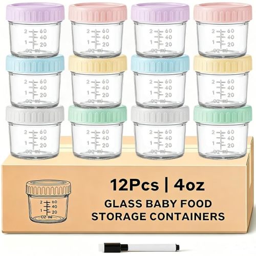 12 Pack Glass Baby Food Containers 4 oz Glass Baby Food Jars with Lids