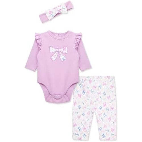 Little Me Baby Girls' 3-Pc 100% Cotton, Bodysuit, Matching Headband and Pant Set, 3 Months to 24 Months