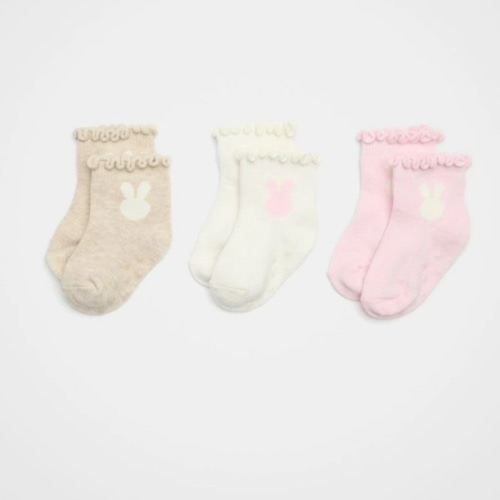 Bunny Embroidery Sock 3 Pack in Pink Multi