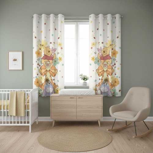 Winnie the Pooh blackout curtain for children's room, Tigger Piglet Eeyore stack design | Opaque curtains for girls, nursery decor, gift