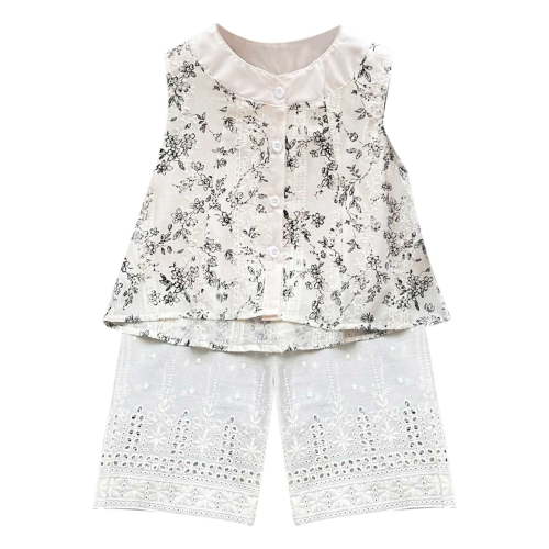 Hiijoy Infant Girls Vintage Summer Outfits Linen Floral Tank Top Pants Set, Sizes 18-24M