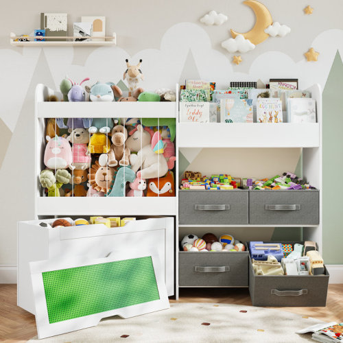 Isabelle & Max™ 39.3"h Toys Storage Organizer With Stuffed Animal Storage, Kids Bookshelf With 4 Storage Bins, Large Movable Building Block Drawers For Children Rooms, Playroom, Nursery | Wayfair