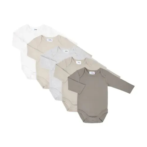 4Baby Long Sleeve Bodysuit 5 Pack Natural Multi | Baby Bunting AU