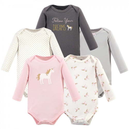 Hudson Baby Cotton Long-Sleeve Bodysuits, 5-Pack, Newborn- 24 Months