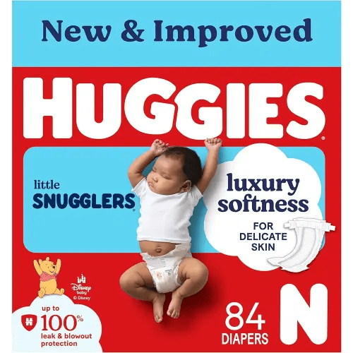 Huggies Size Newborn Diapers, Little Snugglers Baby Diapers, Size Newborn (up to 10 lbs), 84 Count, Packaging May Vary