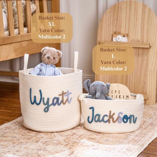 Personalized Handmade Basket • Christmas Gift • Baby Gift • Baby Shower Gift • Baby Basket • I-Cord Knitting Craft • Toy Organizer