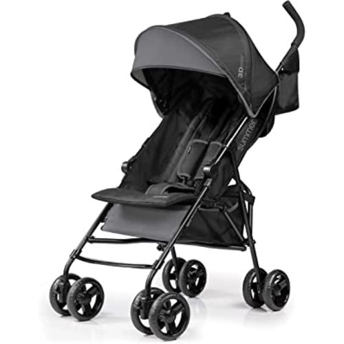 Summer Infant, 3D Mini Convenience Stroller – Lightweight Stroller with Compact Fold MultiPosition Recline Canopy with Pop Out Sun Visor and More – Umbrella Stroller for Travel and More, Gray