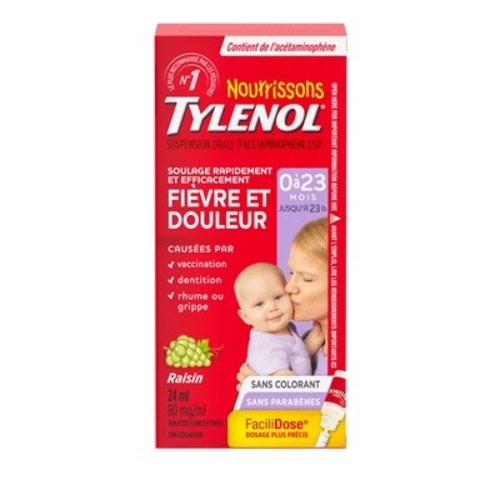 Gouttes pour nourrissons, fièvre et douleur, sans colorant, raisin