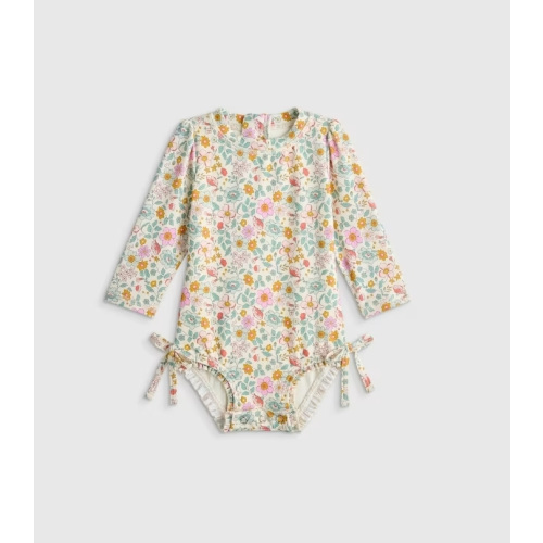 Long Sleeve Tie One-Piece Swimsuit - Baby in Soft Ditsy Floral