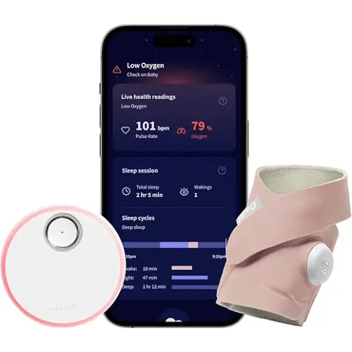 Owlet Dream Sock Smart Wearable Baby Monitor Tracks Heart Rate & Oxygen in Real Time Parents Receive Alerts, Sleep Insights & More via App - Dusty Rose