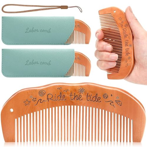 FEBSNOW 2 Pieces Birthing Combs for Labor, Wooden Comb for Pregnant Women's Delivery Gifts, Christmas Gifts, Baby Gifts