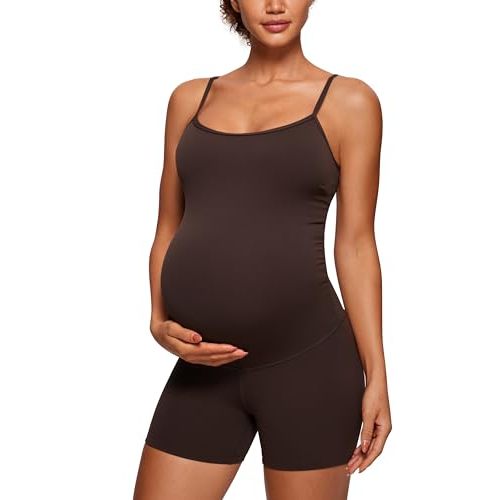 CRZ YOGA Maternity Cami Strap Romper | Butterluxe, Built-in Shelf Bra, Non Padded, 4'' Shorts, Extremely Soft, Casual, Bodysuit, Pregnancy and Postpartum