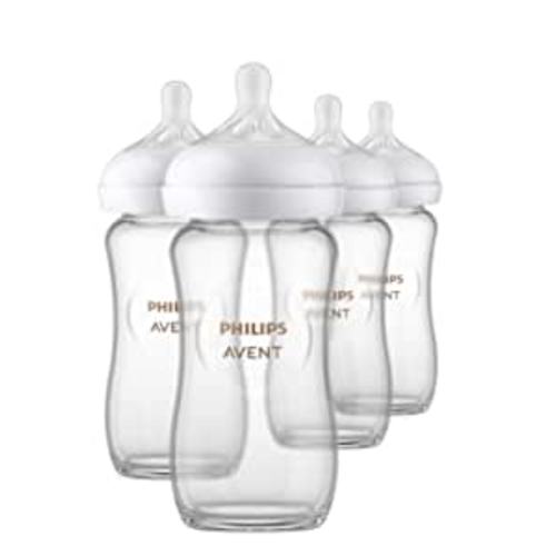 Philips AVENT Glass Natural Baby Bottle with Natural Response Nipple, Clear, 8oz, 4pk