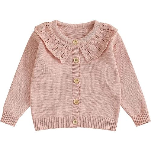 MoZiKQin Toddler Baby Girl Christmas Cardigan Sweater Candy Cane Embroidery Button Down Knit Sweaters Fall Winter Clothes
