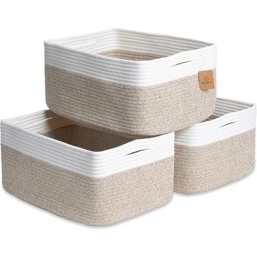 NaturalCozy Storage Baskets 16.8”x13”x7.6” Cotton Rope Woven Baskets for Organizing 3-Pack | Toy Storage Bins | Basket for Shelves, Laundry, Blanket, Clothes, Closet, Kitchen, Bathroom, Gifts