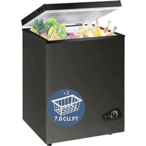 7.0 Cu Ft Chest Freezer - Energy Saving Quiet Top Open Door Mini Freezer Adjustable 6 Thermostat - Compact Small Deep Freezer w/Removable Basket and Defrost Water Drain for Home/Apartment/Garage
