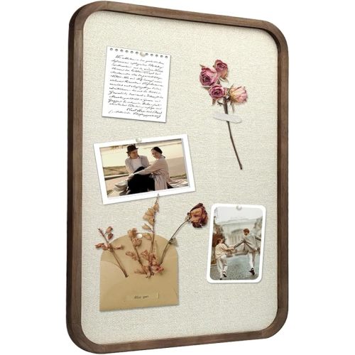 Linen Bulletin Board, Pin Board for Walls, Fabric Bulletin Board, Large Pin Board for Home Kitchen Office Decorative, 20"x30" Linen Brown Wood Frame Cork Board(BN-5075)