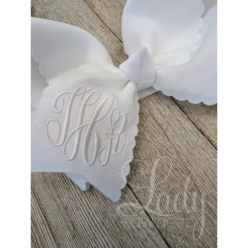 Monogrammed  Scalloped Hair Bow – Handmade Personalized bow - Keepsake gift for baby - Monogram bow with headband option