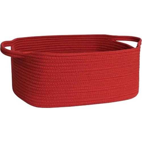 MEGASKET Red Woven Basket, 13.5” x 10” x 6” Red Empty Gift Basket to Fill, Decorative Cotton Rope Storage Bin for Organizing, Cute Baby Nursery Organizer, Rectangle Dog Toy Bin, Room Decor
