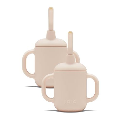 Lalo Little Cup 2-Pack, Non-Toxic Silicone Straw Cup with Handles - Baby and Toddler Sippy Cup - Mini Cup and Straw Training System, 4oz, Grapefruit