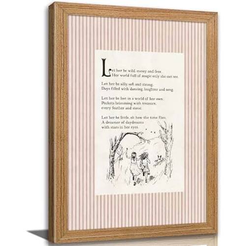 Amazon.com: Framed Vintage Girl Nursery Wall Art Girlhood Poem Canvas Wall Decor | Pink Children's Nursery Painting Picture Cottagecore Sketched Kids Art Print for Kids Bedroom Girls Room Playroom
